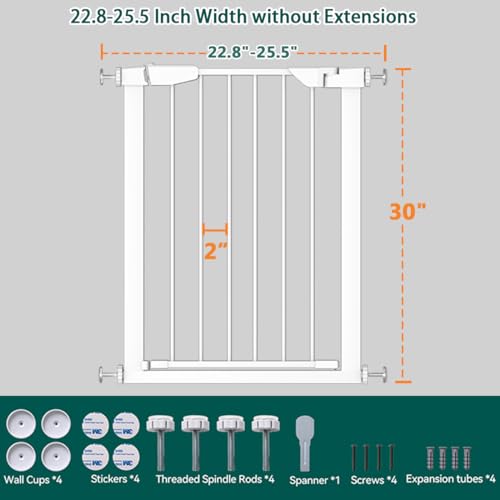 Fairy Baby Narrow Baby Gate for Stair, 22.8"-25.5" Wide Pressure Mounted Pet Gate for Doorway, Easy Walk Thru Child Safety Gate, White - Image 3