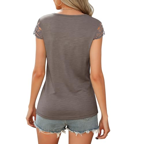 Image of Womens Tops V Neck Short Sleeve T Shirts Womens Summer Tops Casual Soft Basic Lace Tops Spring Summer Tees Clothes 2026