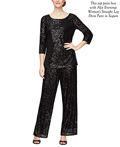 Alex Evenings Womens Sequin Blouse Dress Shirt, Black Sequin, X-Large Petite Us #TOP2