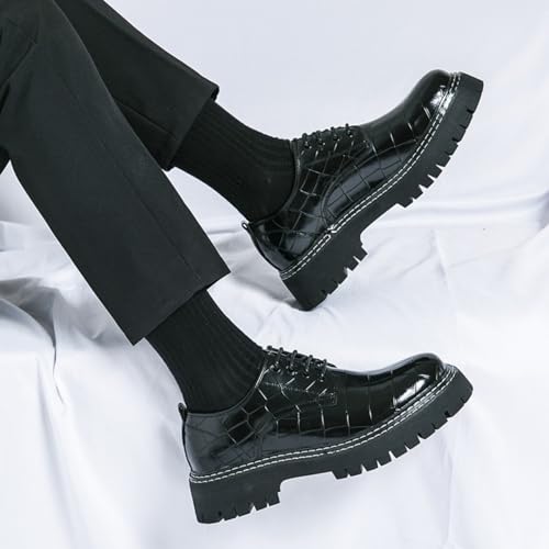 Men's Alligator Print Pattern Leather Platform Lace Up Dress Shoes Round Toe Non Slip Comfortable Lug Sole for Formal Weddings Parties Business Office Daily4