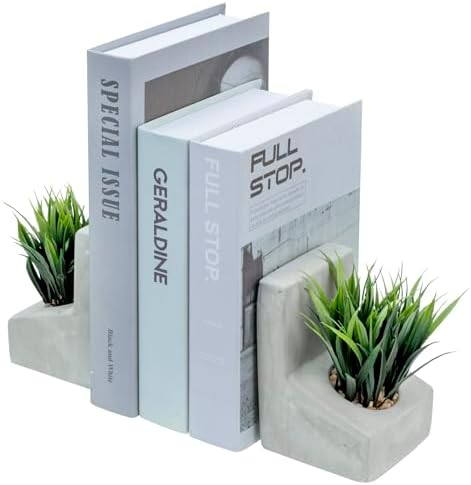 OwlGift Vintage Gray LShaped Solid Wood Bookends
