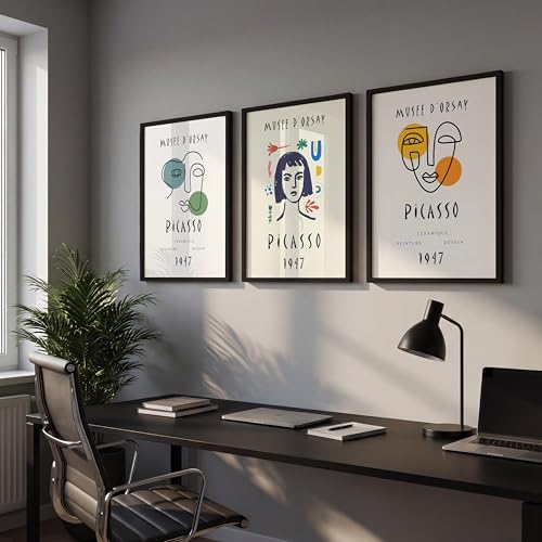 Image of NoWorries Abstract Art Wall Frame | Minimal Line Artwork Wall Paintings 300 GSM Premium Prints | Modern Museum Style Decor for Living Room, Bedroom & Office | Inspired Contemporary Abstract Synthetic Wooden Wall Art Frames (Set of-3) (BLACK, ART-9, 13X19INCHES)