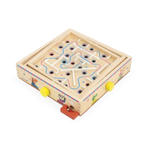 Janod - Jeu Labyrinthe en Bois Enfants et Adultes - Jouet Traditionnel - Parcours de Bille - 2 Billes Métal Fournies - Développe la Concentration et l'Adresse - Jouet...