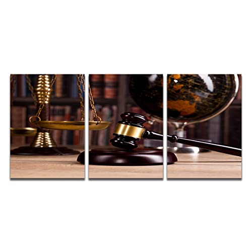 JIUJIUJIU Studio legale Tribunale Decorazione Poster Murale Opera d'arte Corte Gavel Globe Stampe su tela Quadro moderno 3 pezzi Arte murale Pittura per la casa Cs3-00453 42 * 60cm*3