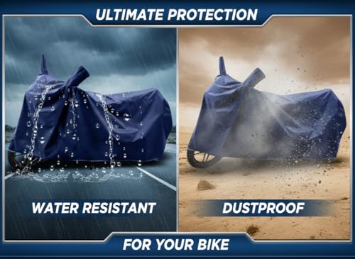 Image of Shield Heavy Duty Bike Cover for Tvs Apache RTR 180 | All-Season, Tear-Proof Fabric | with Side Mirror Pocket & Buckle Belt | Tvs Apache RTR 180 Bike Cover (Blue)