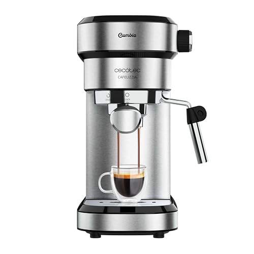 Cecotec Cafetera Express con Doble Salida Cafelizzia Steel. 1350W, Brazo Portafiltro con Dos filtros, Vaporizador Orientable, 20 Bares de Presión, Depósito Extraíble de 1,2L, Acero