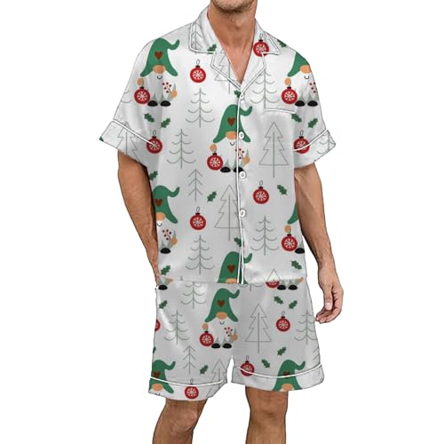 Generisch Albornoz Hombre Tejido Delgado Conjunto de Pijama de Navidad para Hombre de Satén de Seda Estampado Multicolor con Manga Corta y Tira de Botones Albornoz Hombre Fan (Blanco, XXXL)