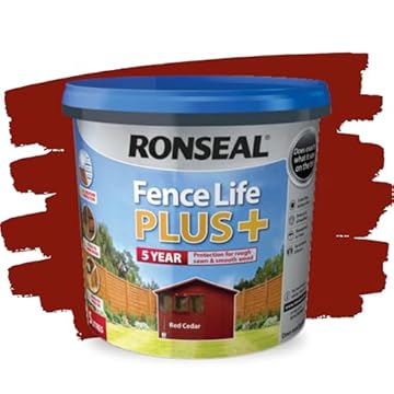 SAVING HUB Fence Paint 5L - Garden Shed Paints, Furniture Paints - Outdoor Exterior Wood Treatment - Used On Rough Swan & Smooth Planed Wood - Sheds & Fences Life Plus - Dry in 4 Hours (Red Cedar)