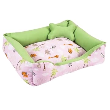 Cama para Cachorro Grande 70X55 Com Zíper Estampa Safari Rosa Com Verde