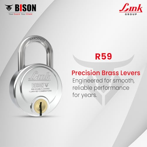Image of Link Bison 59mm Heavy Duty Padlock | Lock for Home Door, Office, Shop, Travel | Hardened Steel Shackle, | Double Locking System | High Precision 4 Keys | 1 Lakh Key Combinations | 10 Years Warranty