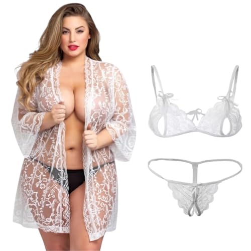 Image of Exotic Bra Panty Set with Matching Shrug | Stylish Bridal Wear |Women's Sexy Lingerie Set with Robe | Honeymoon & Bridal Special Nightwear | 1-Piece Nightdress | Transparent Nighty for Women
