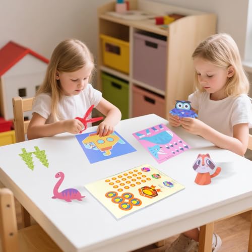 Zestaw do cięcia papieru dla dzieci, 50 arkuszy papieru, zabawny zestaw do cięcia papieru, zabawka edukacyjna DIY, zabawka edukacyjna od 5 lat, zabawka edukacyjna, naklejka + certyfikat (zaawansowany)