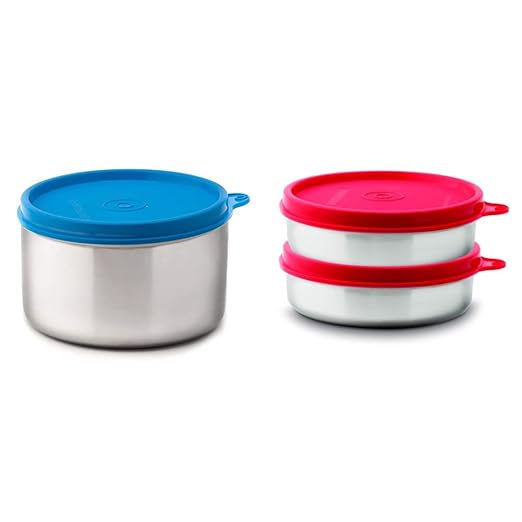 Signoraware Executive Big Stainless Steel Container, 500ml/20mm, Blue & Mini Mate Container, Set of 2, 60ml Each, Red Combo at Rs. 298