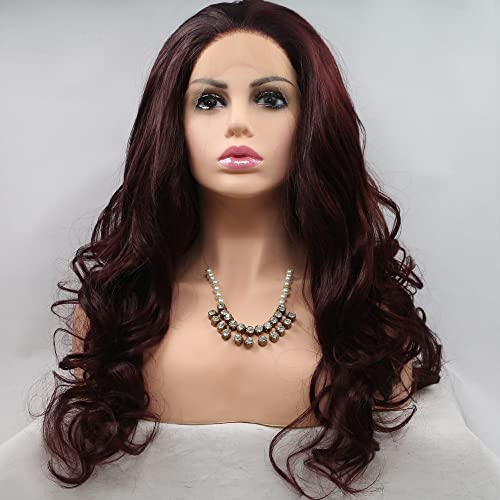 Perruque Lace Front Burgundy 99j cheveux souples bouclés sans colle