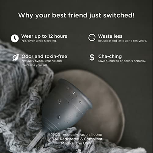 Saalt Soft Menstrual Cup - Super Soft And Flexible - Best Sensitive Cup - Wear For 12 Hours - Tampon And Pad Alternative (Grey, Regular) #TOP2