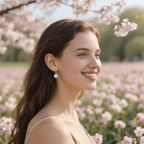 SLUYNZ 925 Sterling Silver Daisy Flower Dangle Earrings for Women Teens Girls Blue Flower Drop Earrings Summer Spring Earrings3