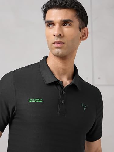 Image of TECHNOSPORT Men's Slim Fit Striped Half Sleeve Polo Active Out T-Shirt for Gym, Sports & Regular Use