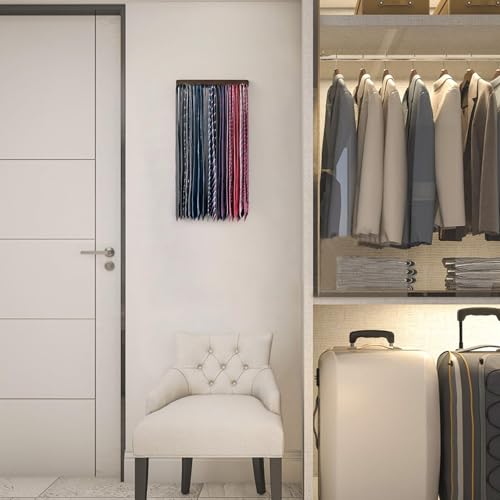 Mkono Tie Rack Wall Mounted Belt Hanger Holder Rustic Wood Tie Organizer For Men Closet Max Up 20 Storage For Ties Belts Scarf thumb #2