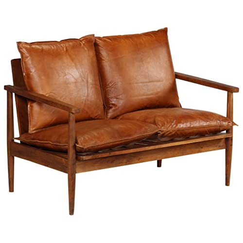GOLINPEILO Mid-Century Faux Leather 2-Seater Sofa, Brown