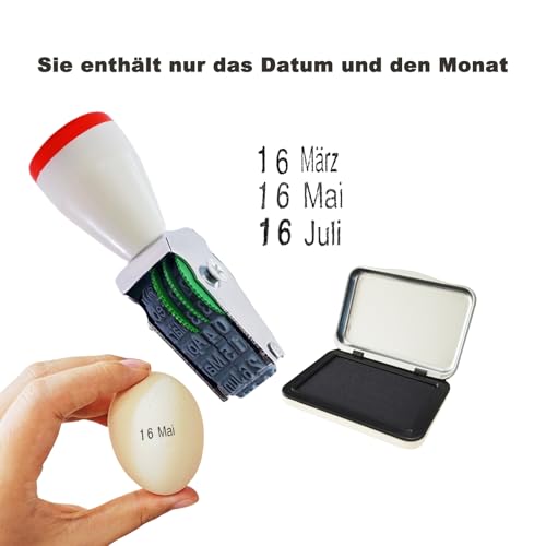 Eier-Datier-Set mit Stempel, Rot- und Schwarz-Tinte, für Eiermarkierung, 4mm Datums-Kautschukstempel, Nur Monat und Tag, kein Jahr