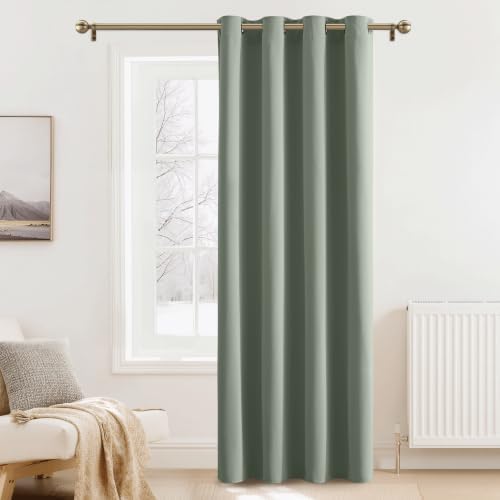 PONY DANCE Verdunkelungsvorhang Salbeigrün Thermovorhang Kälteschutz | für Schlafzimmer, Wohnzimmer, 1 Stück H260 x B140 cm, Gardinen Blickdicht, Sichtschutz, Ösenschal, Abdunkelnd
