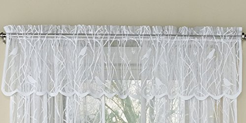 Image of Sweet Home Collection Kitchen Window Tier, Swag, or Valance Curtain Treatment in Stylish and Unique Patterns and Designs for All Home Decor, Songbird White