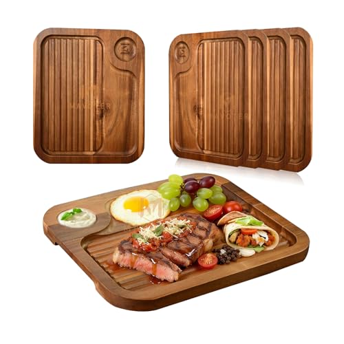 4 pcs Acacia Wood Steak Plates