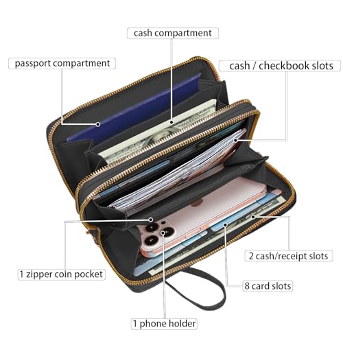 Skull with Wings Print Women Large Capacity PU Leather Double Zipper Wallet, Multifunctional Clutch Purse for Cash/Card/Coin/Smart Phone3