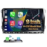 URVOLAX DAB+ Autoradio mit Bildschirm für VW Skoda Seat: 9 Zoll Doppel DIN Radio mit Wireless Apple CarPlay Android Auto - Linux Auto Radio für Golf 5 6 T5 Polo 6r Caddy Touran Passat Tiguan Fabia