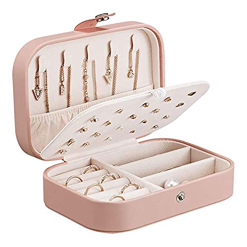 ZSZBACE Organizador de Caja de Joyería Estuche de Almacenamiento de Joyería de Cuero PU para Anillos Pendientes Collar Pulseras Caja de Regalo Niñas Mujeres (Rosado)