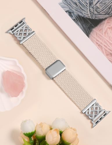 Image of TOYOUTHS Braided Magnetic Band Compatible with Apple Watch Bands 38 /40 /41 /42 /44 /45 /46 /49mm Women Men, Dressy Celtic Metal Stretchy Elastic Strap for iWatch Series 11 10 9 8 7 6 5 4 SE /Ultra 3 2 1