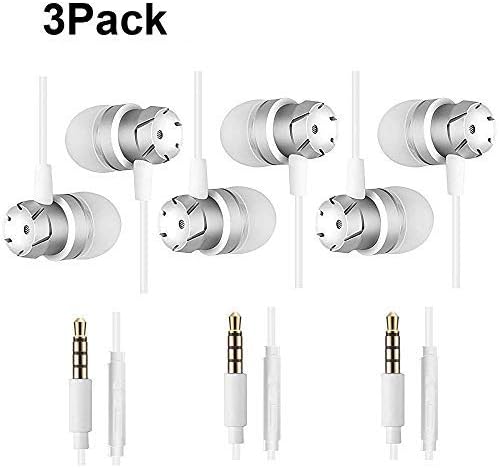 KEKU 3 Packs Earbud Headphones with Remote & Microphone, In Ear Earphone Stereo Sound Noise Isolating Tangle Free for iOS and Android Smartphones, Laptops, Gaming, Fits All 3.5mm Interface Device WHIT