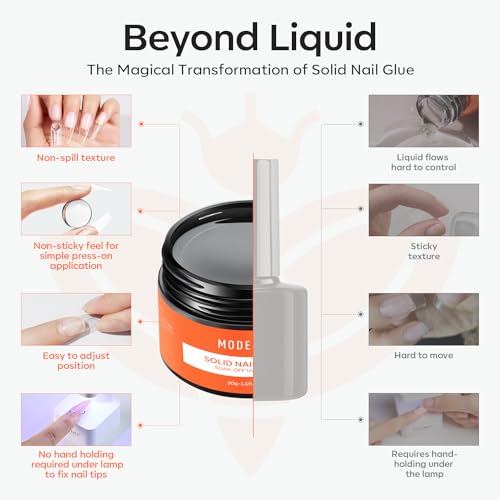 Image of modelones Solid Nail Glue Gel for Acrylic Nails Tips, 30g False Nails Gel Glue Long-Lasting Strong Adhesion, Need UV Light Cured