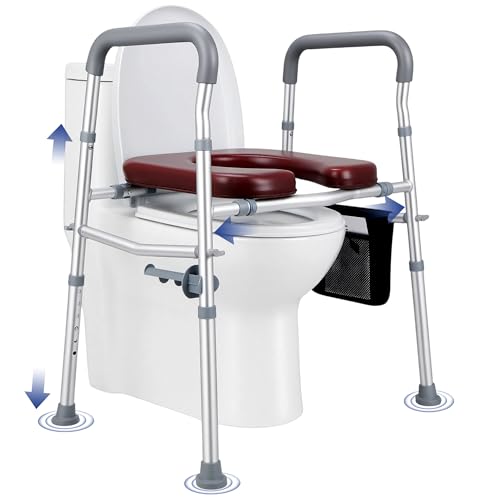 HUOKST Raised Toilet Seat with Handle for Seniors Adjustable Aluminum
