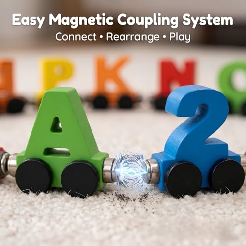 Image of Crackles Wooden Magnetic Alphabet Train Toy for Kids | 27 Piece ABC Letter Train with Engine | Montessori & STEM Learning Educational Toy | Wooden Alphabet Train for Toddlers & Preschool Kids