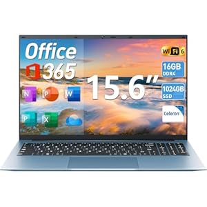 SGIN Computadora portátil de 15.6 pulgadas, Windows 11 Laptops 16GB RAM 1024GB SSD, Celeron N5100, Office 365, IPS FHD, WiFi 6, batería de 53.2WH, visualización de 180°, HDMI, ventilador de