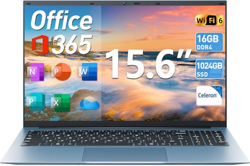 SGIN 15.6 Inch Laptop Computer, Windows 11 Laptops 16GB RAM 1024GB SSD, Celeron N5100, Office 365, IPS FHD, WiFi 6, 53.2WH Battery, 180° Viewing, HDMI, Cooling Fan, for Business and Students