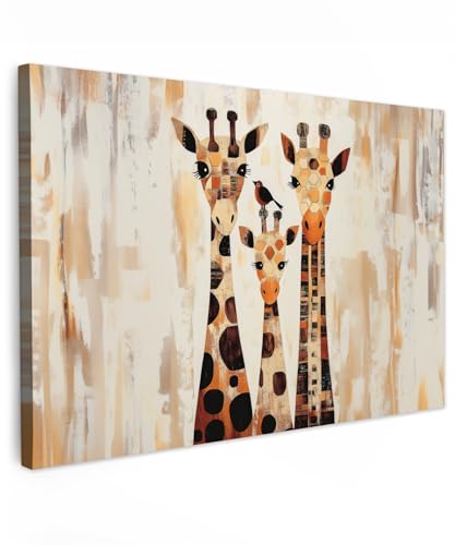 MuchoWow© Leinwandbild Groß 120x80 cm XXL Dekoration Wohnzimmer Bilder Pictures Wall Decoration Living Room Wohnungs Deko Moderne Bild Giraffen - Cartoon - Creme