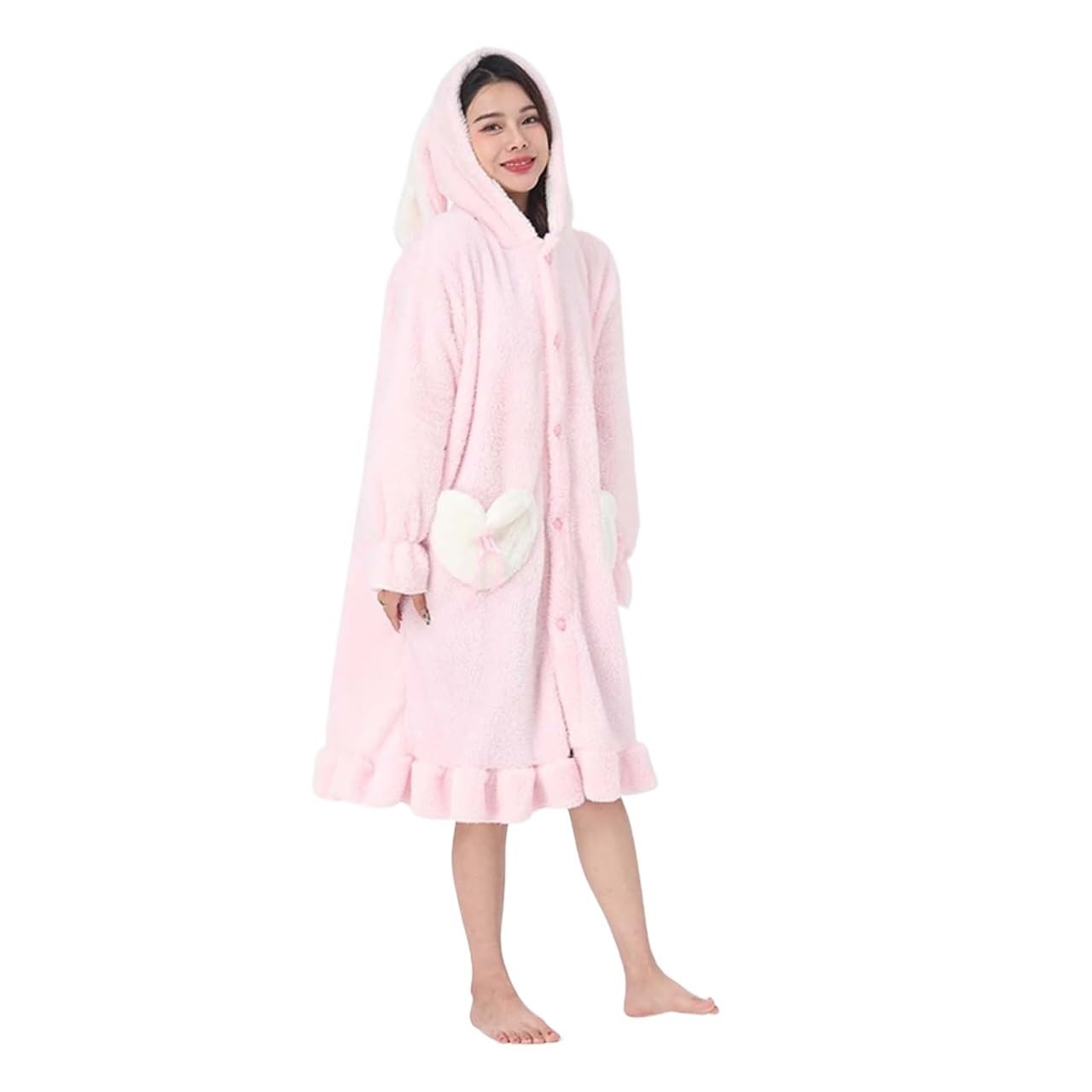 Albornoz Para Viajes Piscina Albornoz Con Capucha Y Orejas De Conejo Felpa Para Mujer, Lindo Pijama Invierno, Ropa Dormir Suave Ropa De Dormir