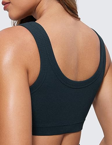 Image of CRZ YOGA Ribbed U Neck Sports Bras | Medium Support, Removable Pads, Casual, Wide Straps, for Women