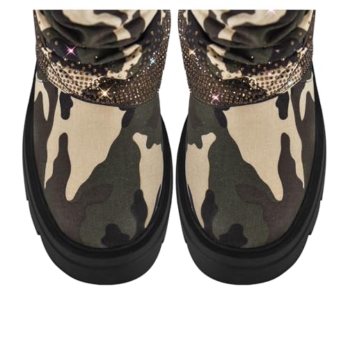 richealnini Women's Rhinestones Ankle Boots with Track Sole Mid Top Platform Heel Punk Boots4