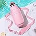 Fimibuke 32 oz Water Bottle with Sleeve, BPA Free Leakproof Sport Large 1L Plastic Motivational Water Bottle with Straw & Strap & Insulated Neoprene Holder Carrier Bag for Women Men, A2.Baby Pink