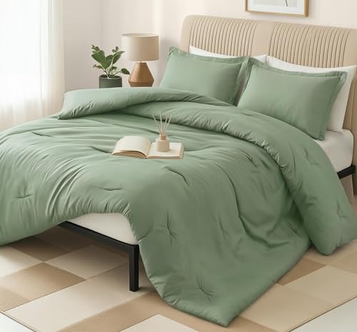 Queen Comforter Set 3 Piece Sage Green by Utopia Bedding,