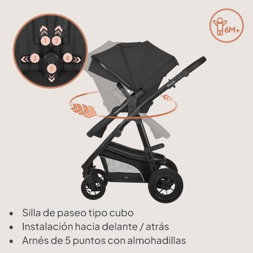 Miniatura 9 de Lionelo Bianka Cochecito De Bebé 3 En 1 22 Kg Portabebés 9 Kg Silla De Coche 13 Kg , Plegable, Sistema De Viaje Respaldo Ajustable Ruedas 360o Amortiguación, Capota Xxl, Carrito De Bebe Black