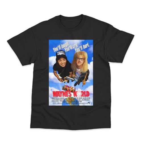 Postees Wayne's World Movie Poster Inspired Direct to Garment Printed Cotton T-Shirt Black Large
