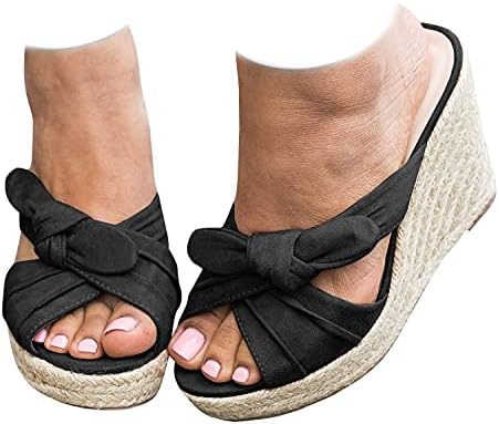 Womens Espadrilles Wedge Sandals Slides Platform Slip on Bow Knot...