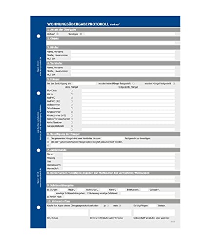 Preisvergleich Produktbild Wohnungsübergabeprotokoll Verkauf, Übergabeprotokoll Wohnung (3er Set)
