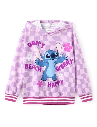 Disney Lilo & Stitch Minnie Mickey Spiderman La Reine des Neiges Elsa Sweat à capuche pour garçons/filles, Coutures en damier violet, 6-7 ans