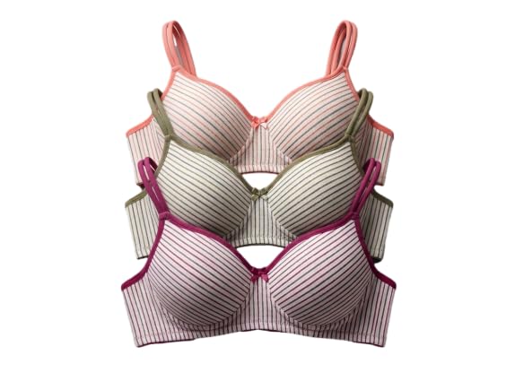 kareforyou Women's Cotton Non-Wired Full Coverage T-Shirt Bra, Multicolor, Adjustable Straps, Pack of 3-picture-35