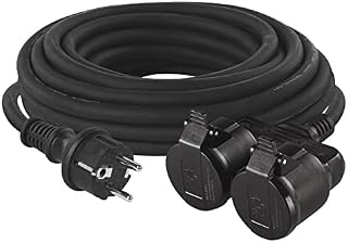 EMOS P0703 Przedłużacz z 2 gniazdami Schuko, 20 m, podwójne przedłużenie, 2 gniazda ze stykiem ochronnym, gumowy kabel do użytku na zewnątrz, IP44, H05RR-F3G 1,5 mm²